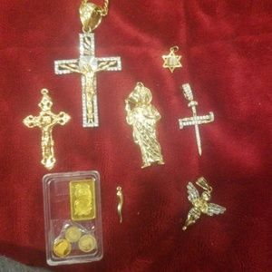 14k pendant lot, 2 10k pendants, 10g solid gold br